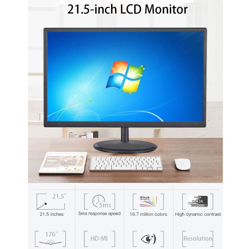 , Desktop FHD 21.5 inch LCD Computer Monitor 60Hz with HDMI 12V