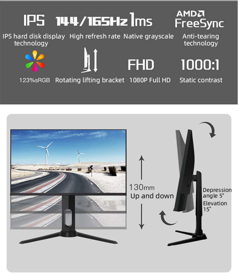, Frameless AMD Freesync 1ms 144hz 24 Inch Gaming Monitor for PS5 PUBG
