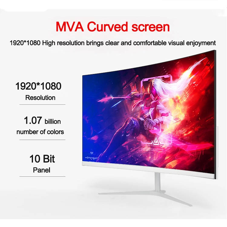 , White 27 inch Curved FHD 1080p MVA 75Hz LED Computer Monitor