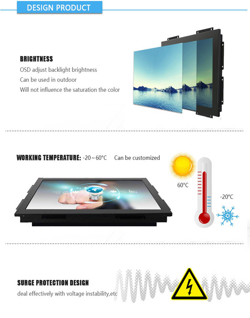 , Industrial Outdoor 1000 nits Open Frame Touch Screen Monitor 10.4 / 12 / 15 inch