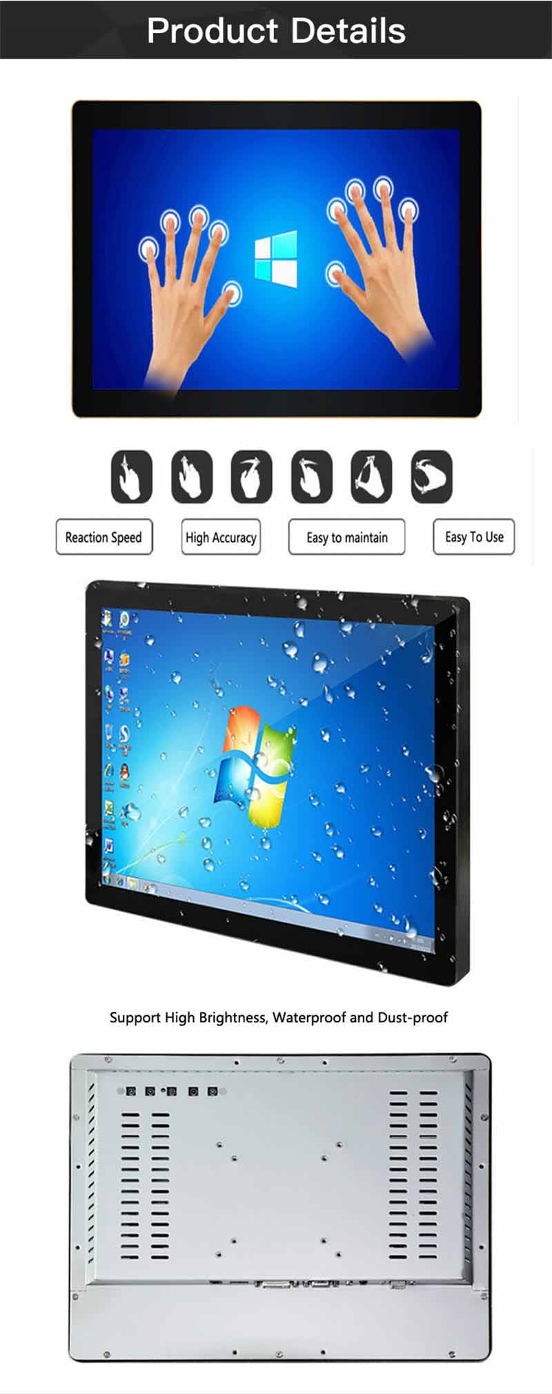 , Impermeable 18.5 Monitor LCD de pantalla táctil de marco abierto en pulgadas