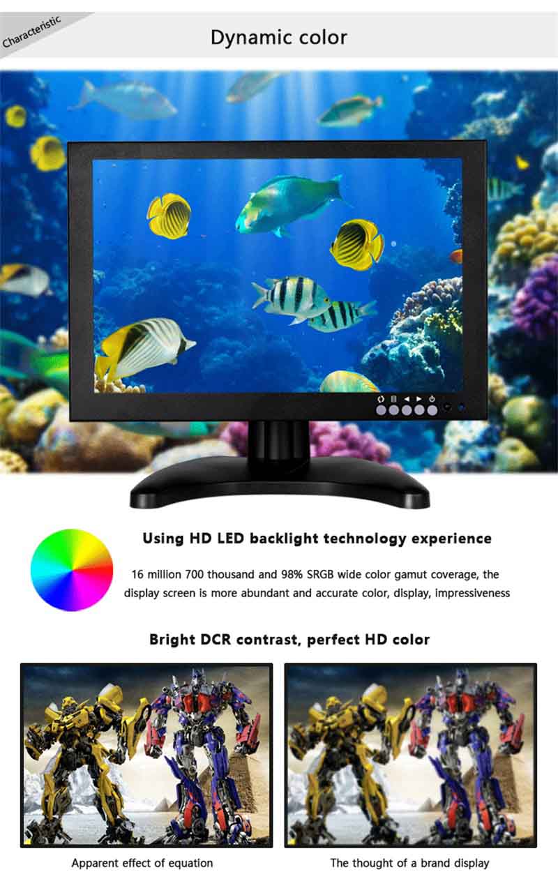 , Portable FHD 1920&#215;1200 AV RGB 10.1&#8243; LCD CCTV Monitor