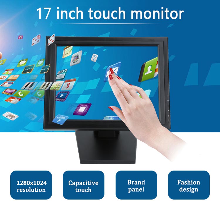 , White / Black 17 inch LCD POS Touch Screen Monitor for Restaurant