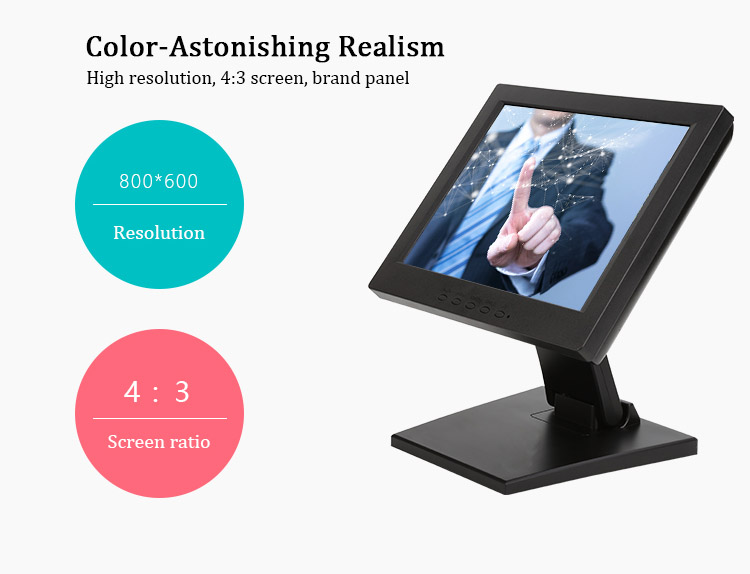 , 12 inch POS TFT-LCD Touchscreen Monitor VGA HDMI for Retail Restaurant