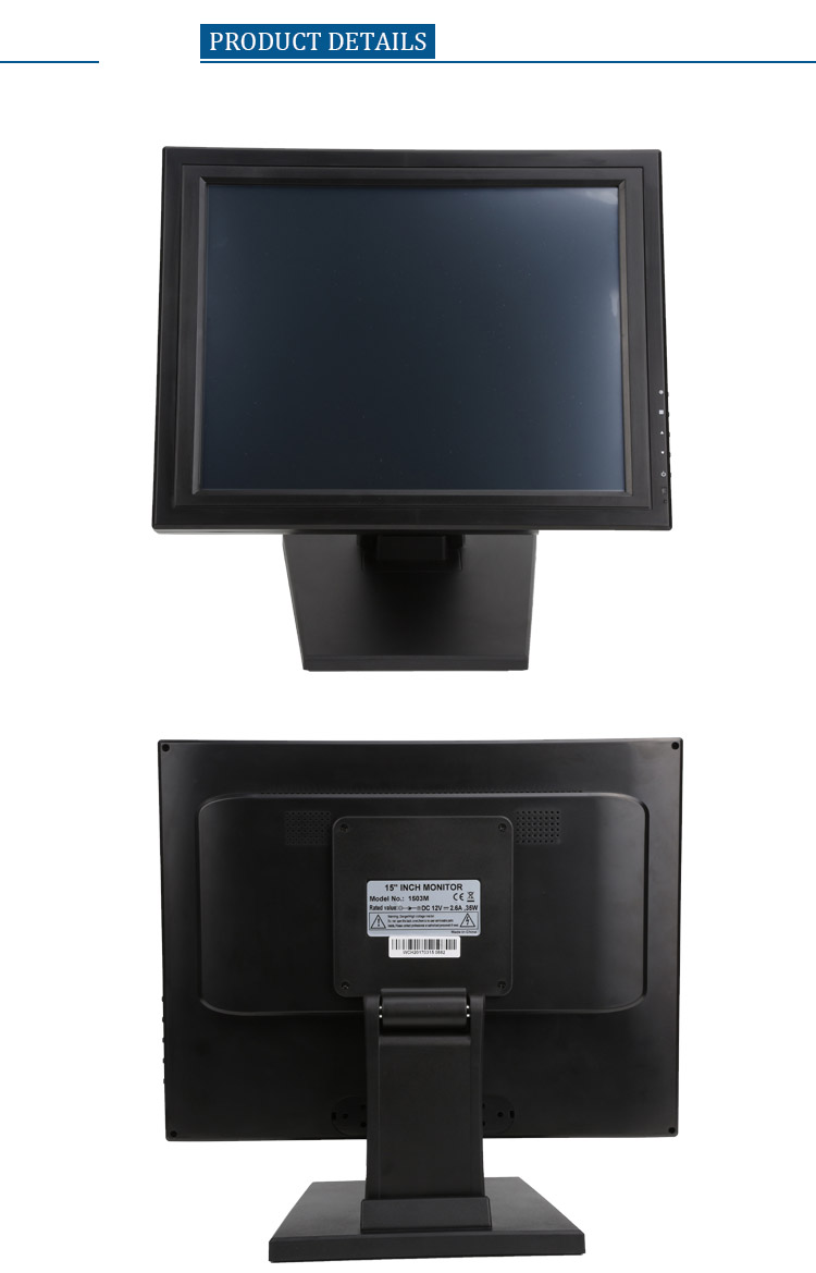 , Настольный дисплей 15 дюймовый TFT-LCD монитор с сенсорным экраном для POS