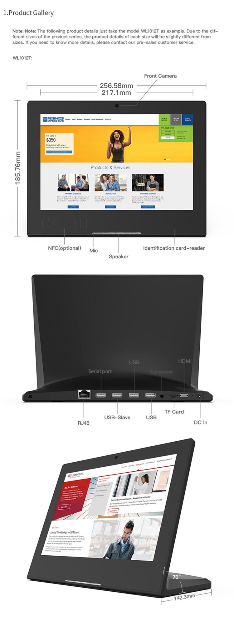 , Free Standing POE Battery RK3288 Android Tablet 10 inch For POS