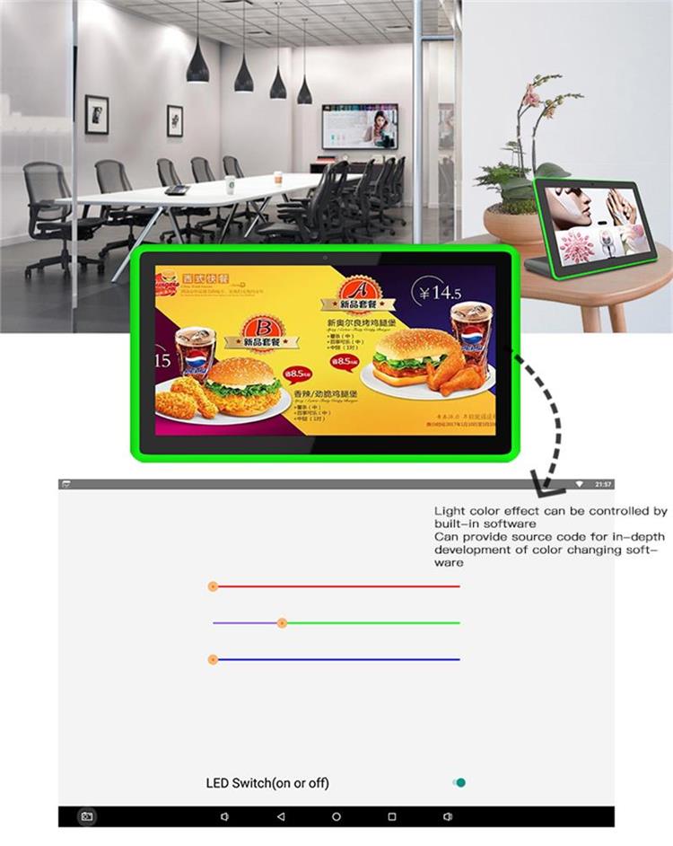 , L Shape LED Light Bar RK3288 Android Tablet 10&#8243; WIFI Android Advertising Display