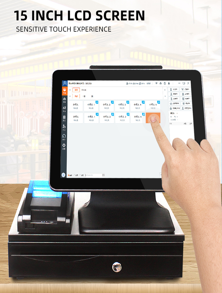 , شاشة مزدوجة الكل في واحد 15 بوصة شاشة تعمل باللمس POS Terminal Machine Windows 10