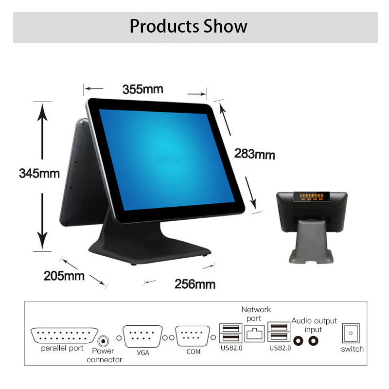 , Dual Screen All In One PC 15 inch Touch Screen POS Terminal Machine Windows 10