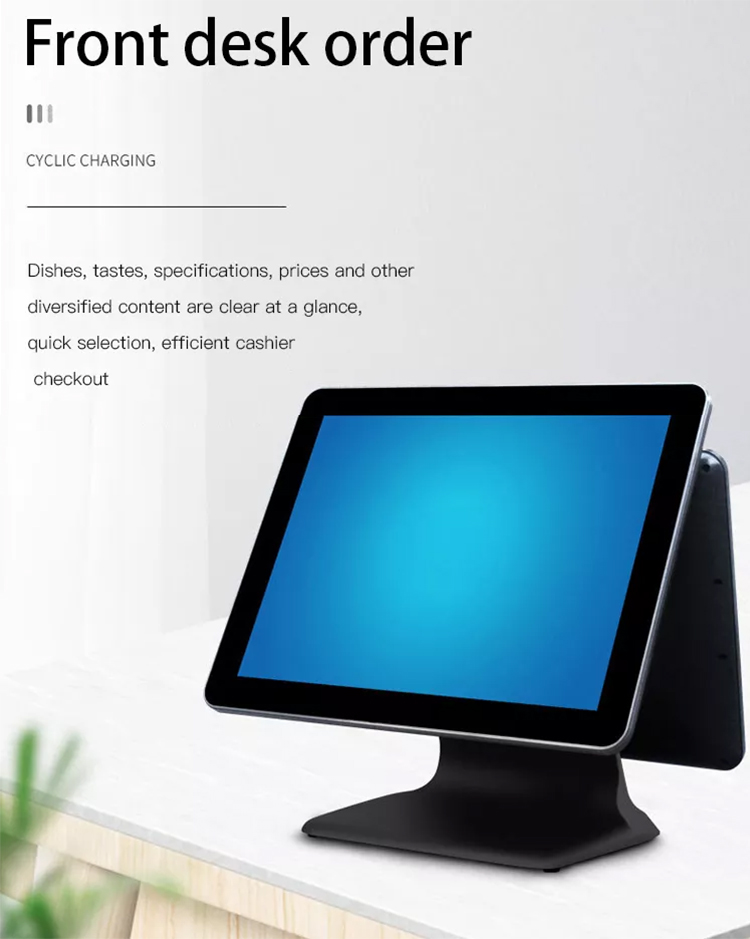 , شاشة مزدوجة الكل في واحد 15 بوصة شاشة تعمل باللمس POS Terminal Machine Windows 10