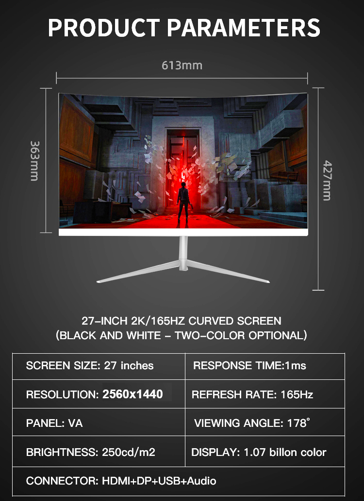 , 27 Inch Gaming Monitor Curved Screen 2k Computer Monitor Lcd Display