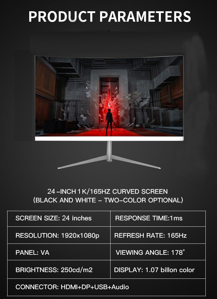 , 24 Дюймовый монитор с изогнутым экраном Full High-definition 144hz Led Gaming Monitor