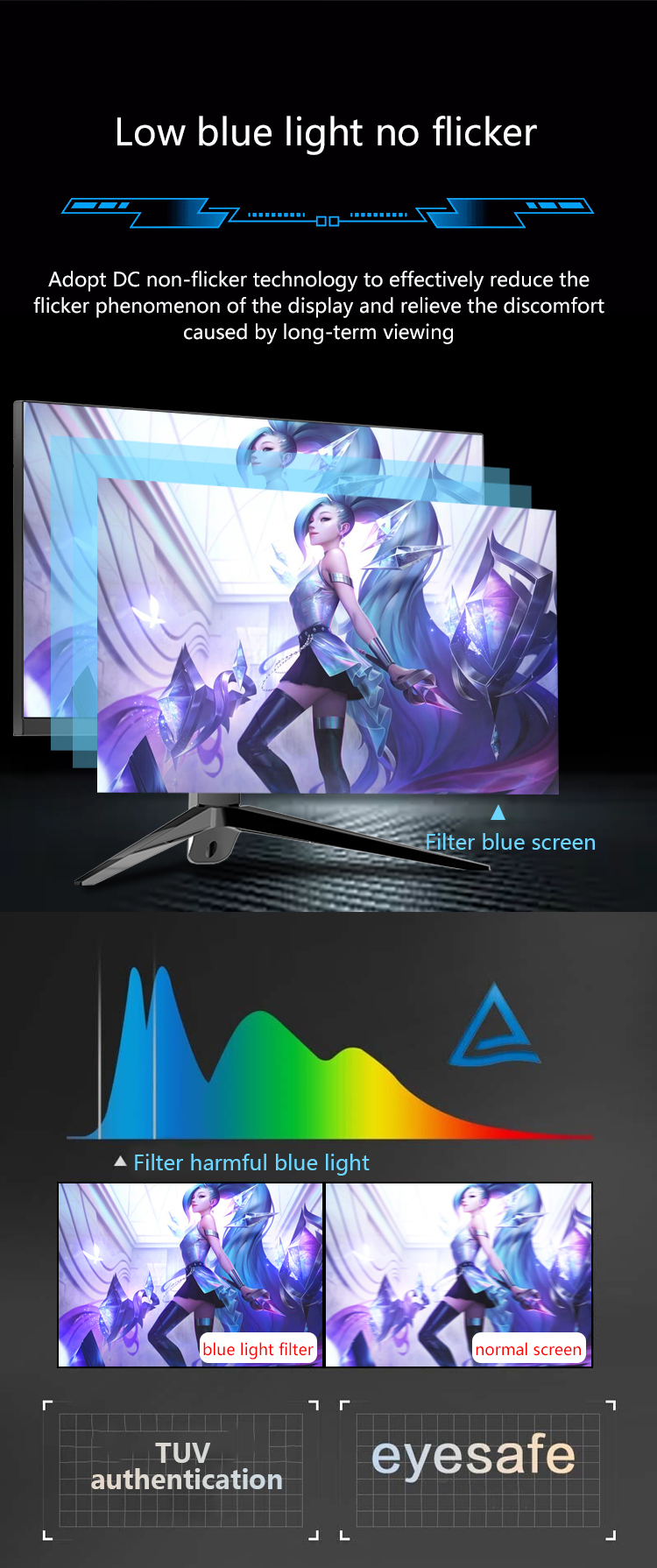 , 27 Inch IPS 2K 165Hz gaming monitor with adjustable stand RGB light bar