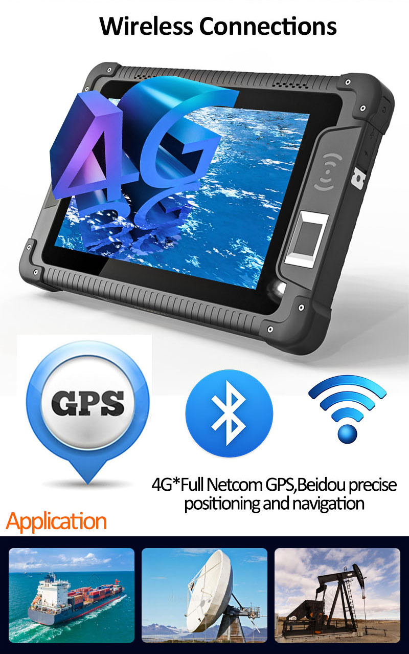 , 8 Tableta robusta Android de pulgadas con escáner de código de barras de huellas dactilares NFC