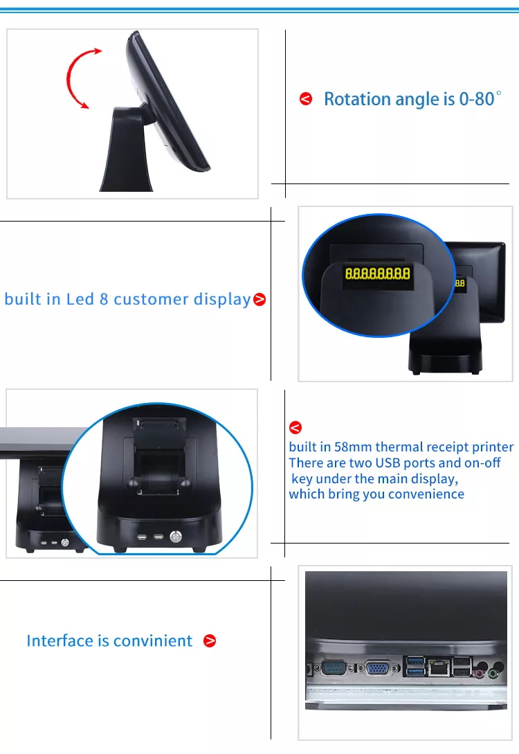 , New Design 15.6 inch POS System Windows Billing Machines AIO PC For Restaurant