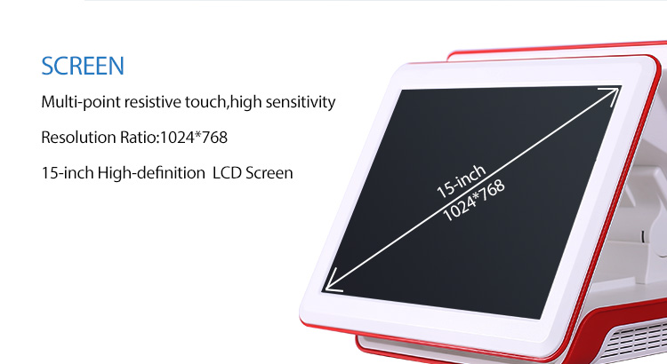 , شاشة مزدوجة 15 بوصة نظام نقاط البيع شاشة تعمل باللمس الكمبيوتر AIO مع تسجيل النقدية