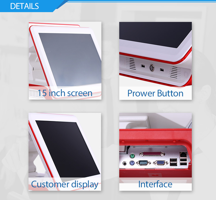 , Pantalla doble 15 pulgadas Sistema POS AIO PC Pantalla táctil con caja registradora